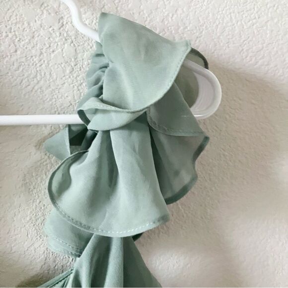 Zara Green Cottagecore Preppy Feminine Flowy Ruffled Fitted Summer Mini Dress M - Picture 8 of 13